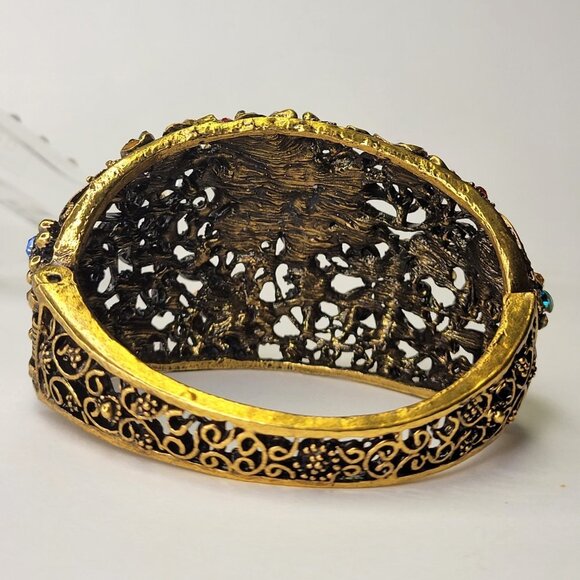 Floral Cuff Bracelet Gold Tone Multicolored Stone Cuff Bracelet - Picture 5 of 16